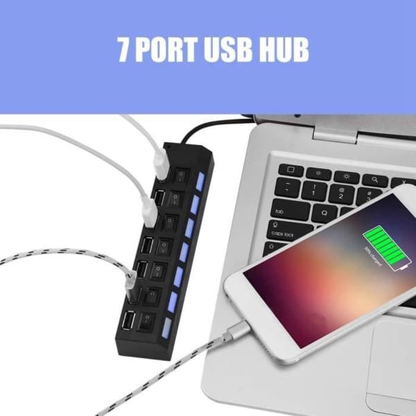 FOLOSAFENAR 7 Port USB Hub 7 Port Hub 450 Mbps Snabb överföring Universal Kompatibilitet No Conflict for Clavie [2916]