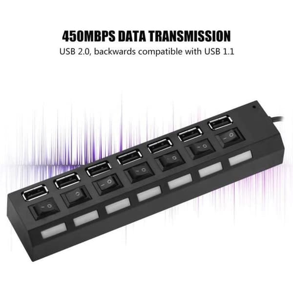 FOLOSAFENAR 7 Port USB Hub 7 Port Hub 450 Mbps Snabb överföring Universal Kompatibilitet No Conflict for Clavie [2916]