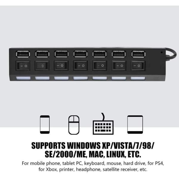 FOLOSAFENAR 7 Port USB Hub 7 Port Hub 450 Mbps Snabb överföring Universal Kompatibilitet No Conflict for Clavie [2916]
