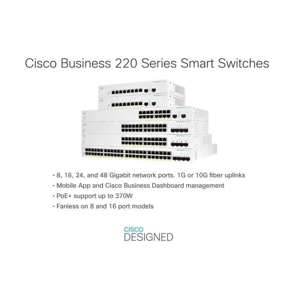 Strömbrytare - Cisco - CBS220-48P-4G-EU - 48 portar GE - PoE+ 382W - 4x1G SFP
