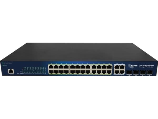 ALLNET ALL-SG8428V2PM, Håndtert, L2, Gigabit Ethernet (10/100/1000), Full tosidig, Strøm over Ethernet (PoE), Rack-montering