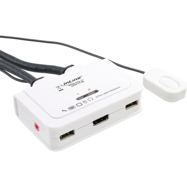 InLine® KVM-switch, 2-vägs, HDMI, USB, med ljud, integr. Kabel Svart, Vit