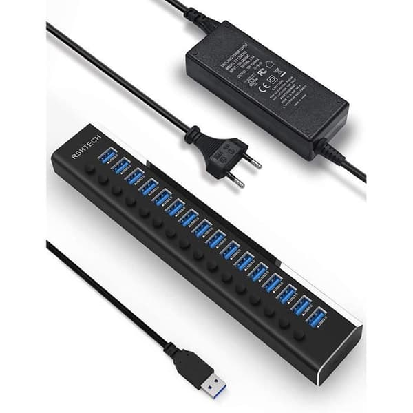 USB 3.0-hubb - RSHTECH - Aluminium - 16 portar - 100 W strömförsörjning - Hastighet 5 Gbps