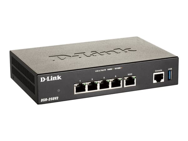 D-Link DSR-250V2 - Ruter - 4-ports svitsj - 1GbE Sort