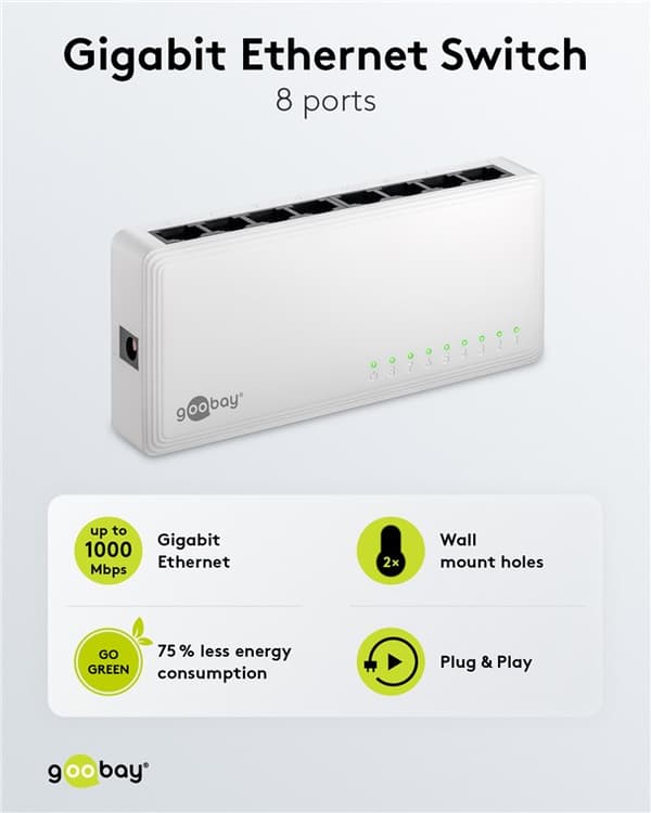 8-ports Gigabit Ethernet-nätverksomkopplare