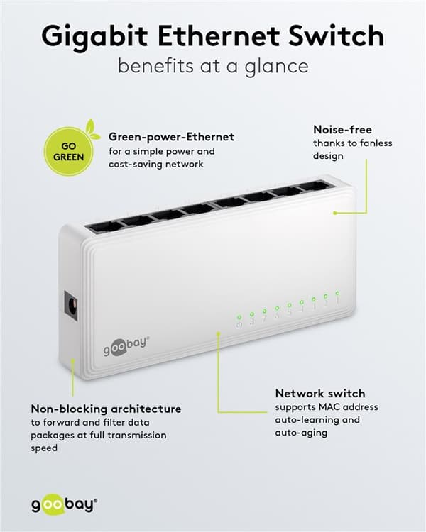 8-ports Gigabit Ethernet-nätverksomkopplare
