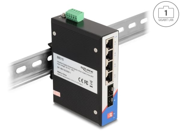 Delock - Switch - 4 x 10/100/1000 + 2 x SFP - DIN-skenmonterbar