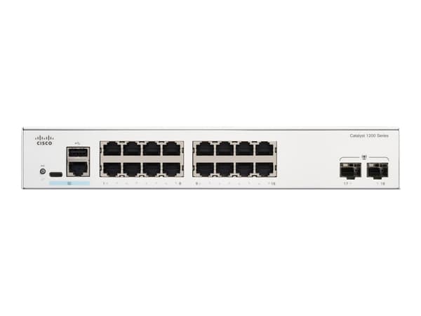 Cisco Catalyst 1200-16T-2G - Switch - L3 - smart - 16 x 10/100/1000 + 2 x Gigabit Ethernet SFP - rackmonterbar