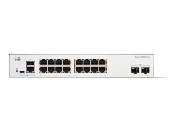 Cisco Catalyst 1200-16T-2G - Switch - L3 - smart - 16 x 10/100/1000 + 2 x Gigabit Ethernet SFP - rackmonterbar