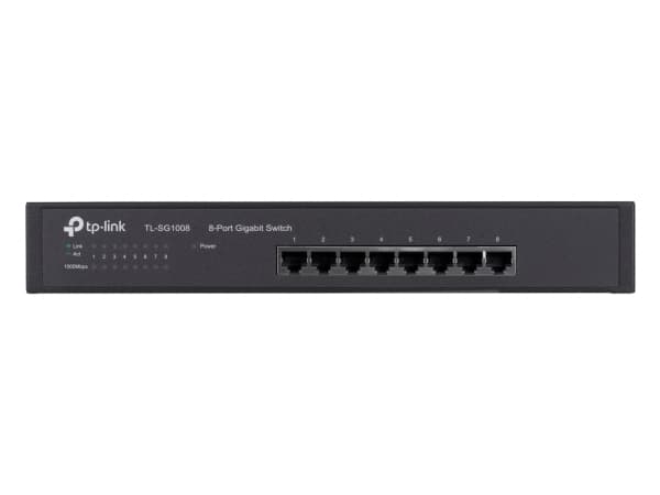 TP-Link TL-SG1008, Hallitsematon, Gigabit Ethernet (10/100/1000), Täysin kaksipuolinen, Telineasennus, 1U