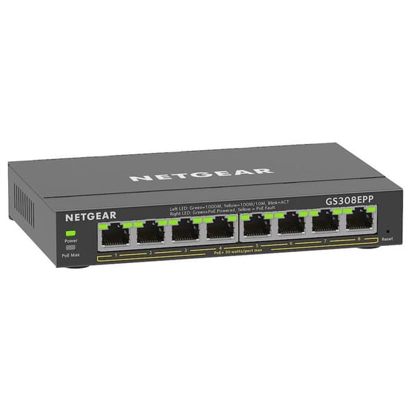 Switch Ethernet PoE 8 portar - NETGEAR - GS308EPP - Smart hanterbar - Tyst - 124 W