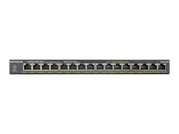 Switch Ethernet - NETGEAR - GS316P - 16 portar RJ45 - PoE+ - Ohanterad