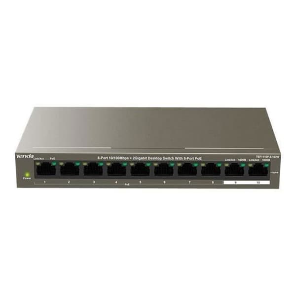 Tenda TEF1110P-8-102W Switch 8 x 10-100 (PoE+) + 2 x 10-100-1000 Desktop PoE+ (99 W)