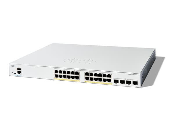 Cisco Catalyst 1300-24FP-4X - Switch - L3 - Styrt - 24 x 10/100/1000 (PoE+) + 4 x 10 Gigabit SFP+ - rackmonterbar - PoE+ (375 W) Grå
