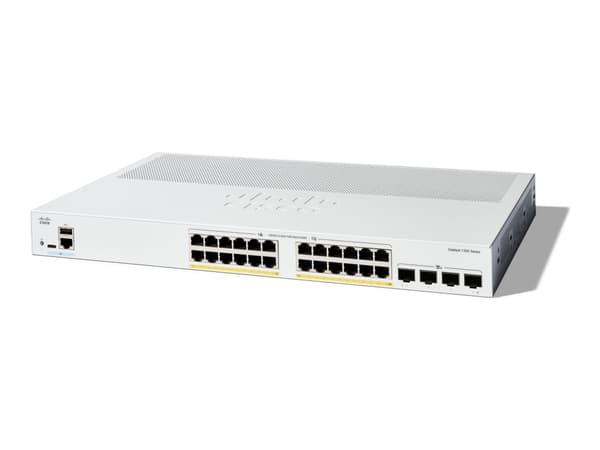 Cisco Catalyst 1300-24P-4X - Switch - L3 - Styrt - 24 x 10/100/1000 (PoE+) + 4 x 10 Gigabit SFP+ - rackmonterbar - PoE+ (195 W) Grå