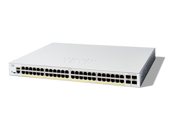 Cisco Catalyst 1200-48P-4X - Switch - L3 - smart - 48 x 10/100/1000 (PoE+) + 4 x 10 Gigabit SFP+ - rackmonterbar - PoE+ (375 W) Vit