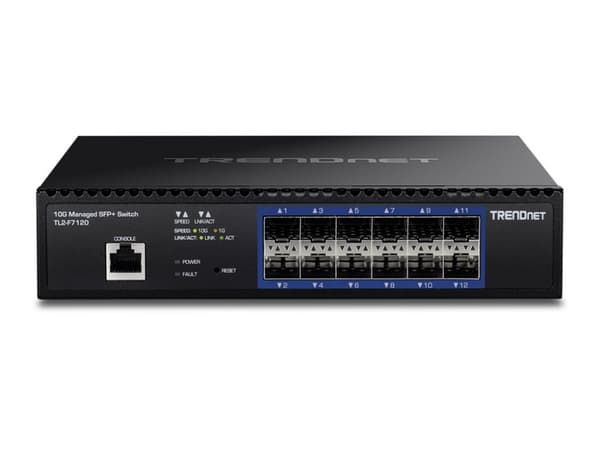 TRENDnet TL2-F7120 - Kytkin - Hallittu - 12 x 10 Gigabit SFP+ - telineeseen asennettava - TAA-yhteensopiva