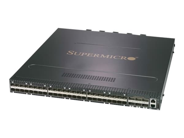 Supermicro SuperSwitch SSE-F3548SR - Switch - L3 - Administrerad - 48 x 1/10/25 Gigabit SFP28 + 6 x 40/100 Gigabit QSFP28 - skrivbordsmodell, rackmon Svart