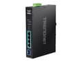 Miniatyrbilde 2 av 5: TRENDnet TI-PGM541 - Switch - -20° - 65°C (-4° - 149°F) - 4 x 10/100/1000 (PoE+) + 1 x Gigabit SFP - DIN-skinnemonterbar, veggmonterbar - PoE+ (120 W