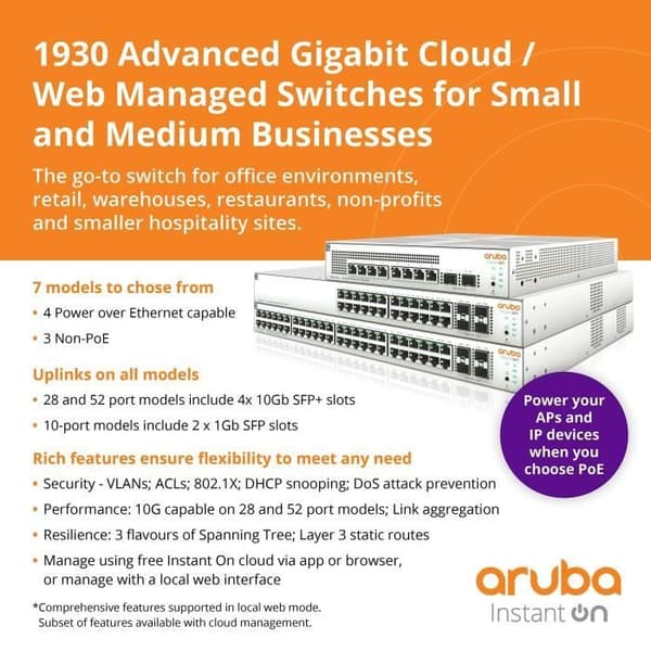 ARUBA HPE Instant On 1930 48G 4SFP/SFP+ Switch - Switch - C2+ - Managed