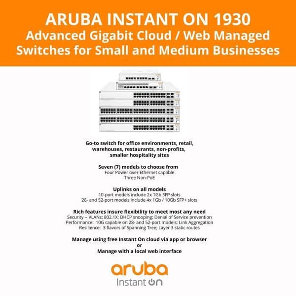 ARUBA HPE Instant On 1930 48G 4SFP/SFP+ Switch - Switch - C2+ - Managed
