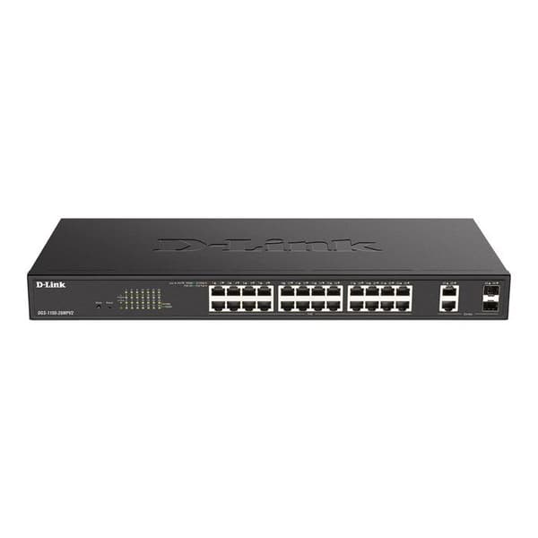 D-Link DGS 1100-26MPV2 - Switch - smart - Combo 24 x 10/100/1000 (PoE) + 2 x Gigabit SFP - stationär, rackmonterbar - Svart