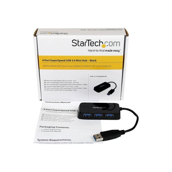 USB 3.0-hub - StarTech - ST4300MINU3B - 4 portar - Inbyggd kabel - Svart