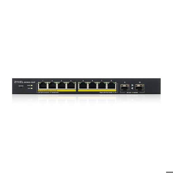 K switch - Zyxel - GS1900-10HP - 8 LAN-portar - PoE - Fläktlös
