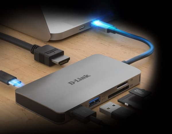 HUB extern D-LINK, porturi SD/microSD Dual Card Reader x 1, USB 3.0 x 2, HDMI x 1, USB Type C x 1, conectare prin USB Type C, cablu 15 cm, argintiu "D