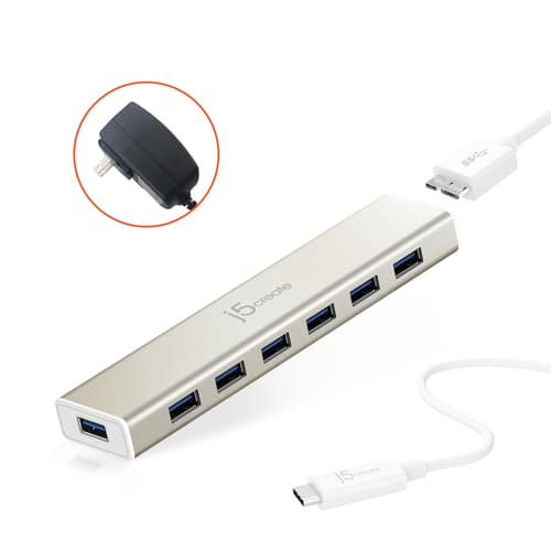 USB 3.0 7-port hub j5Create JCH377, 1:7, White