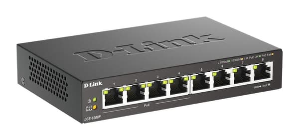 D-Link | 8-Port Gigabit PoE Switch (4xPoE) | DGS-1008P | Unmanaged | Desktop | Power supply type External