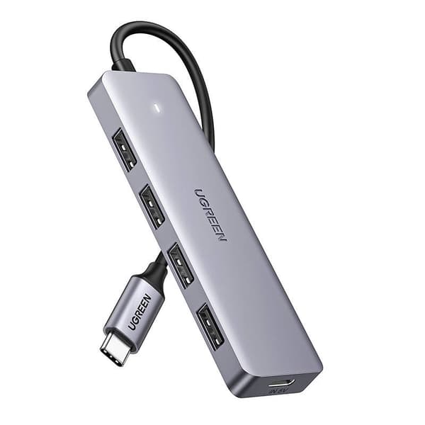 HUB extern Ugreen, "CM219" porturi USB: USB 3.0 x 4, conectare prin USB Type-C, aluminiu, lungime 15 cm, gri, "70336" (timbru verde 0.8 lei) - 6957303