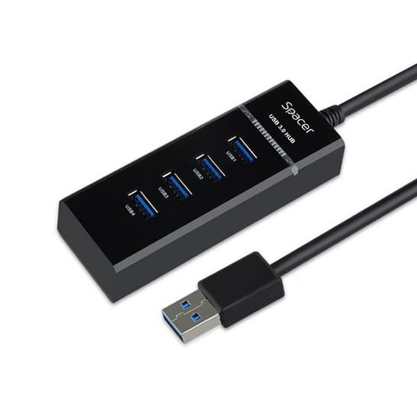 HUB extern SPACER, porturi USB: USB 3.0 x 4, conectare prin USB 3.0, 1m lungime cablu, negru, 45507057 "SPH-4USB30-01"   (timbru verde 0.8 lei)