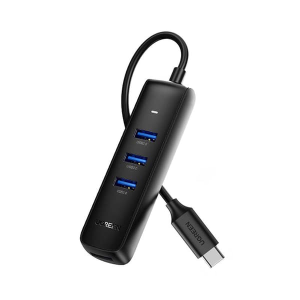 HUB extern Ugreen, "CM416" porturi USB: USB 3.0 x 4, conectare prin USB, material ABS, port micro USB 5V, lungime 25 cm, negru, "10915" (timbru verde