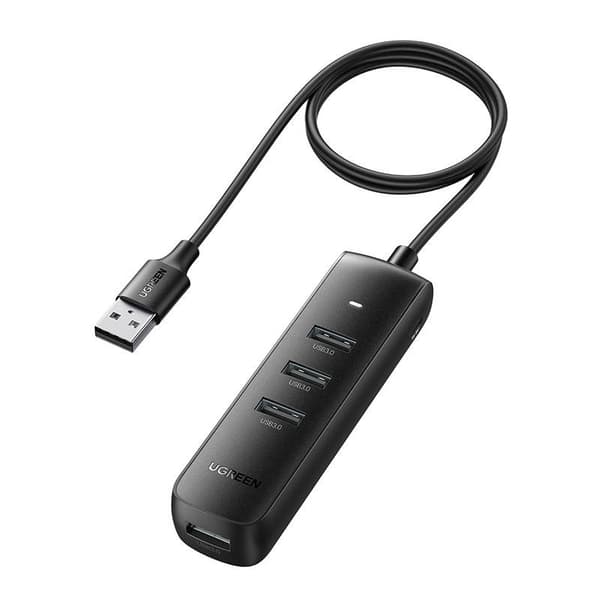 HUB extern Ugreen, "CM416" porturi USB: USB 3.0 x 4, conectare prin USB, material ABS, port micro USB 5V, lungime 25 cm, negru, "10915" (timbru verde