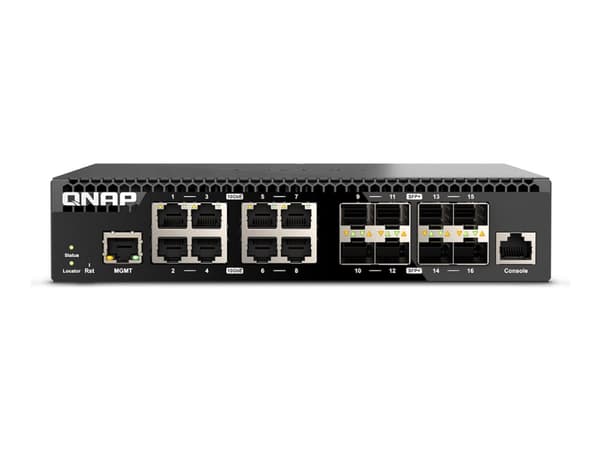 QNAP QSW-M3216R-8S8T - Switch - Styrt - 8 x 100/1000/2.5G/5G/10GBase-T + 8 x 10Gb Ethernet SFP+ - rackmonterbar Sort