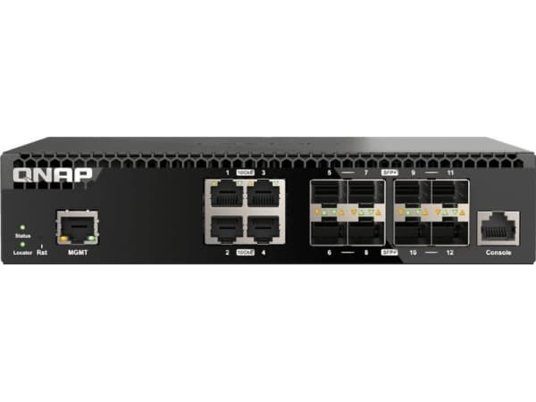 QNAP QSW-M3212R-8S4T, Hanterad, 10G Ethernet (100/1000/10000), Rackmontering, 1U