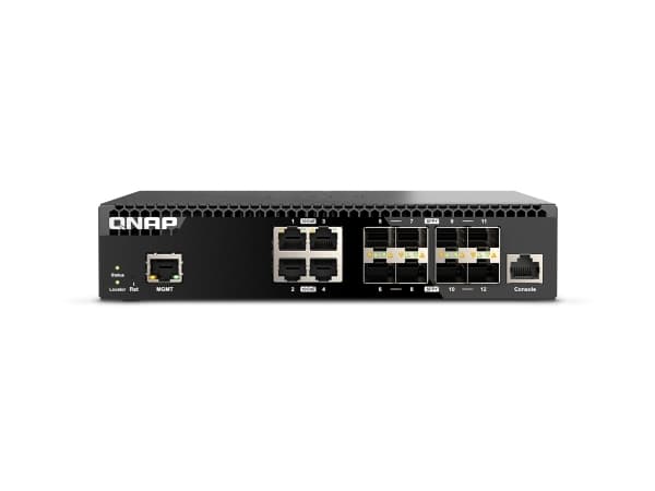 QNAP QSW-M3212R-8S4T, Hanterad, 10G Ethernet (100/1000/10000), Rackmontering, 1U