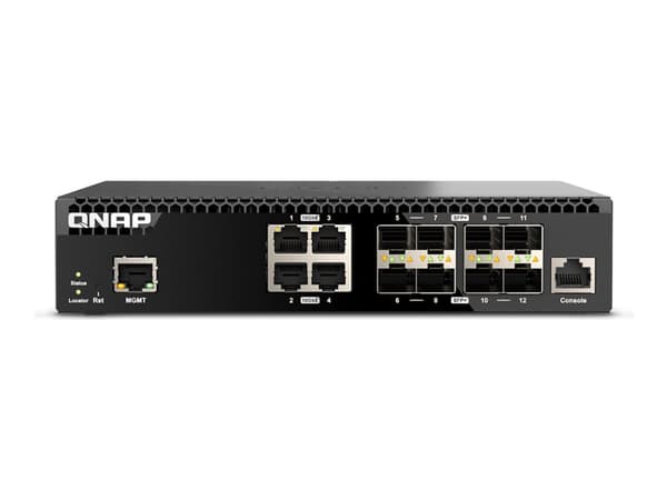 QNAP QSW-M3212R-8S4T Hallittu kytkin 12 porttia 10 GbE-portin nopeudella 8 porttia SFP+ 4 porttia 10 GbE RJ45 puolikkaan telineen muotoilu