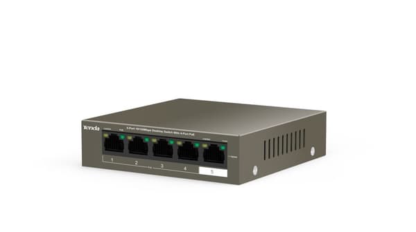 Tenda TEF1105P-4-63W-EU netværksswitch Fast Ethernet (10/100) Power over Ethernet (PoE) Sort Grå