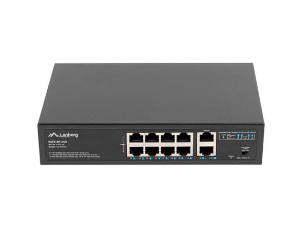Lanberg Switch PoE+ -teline 10"/19" RSFE-8P-2GE-120
