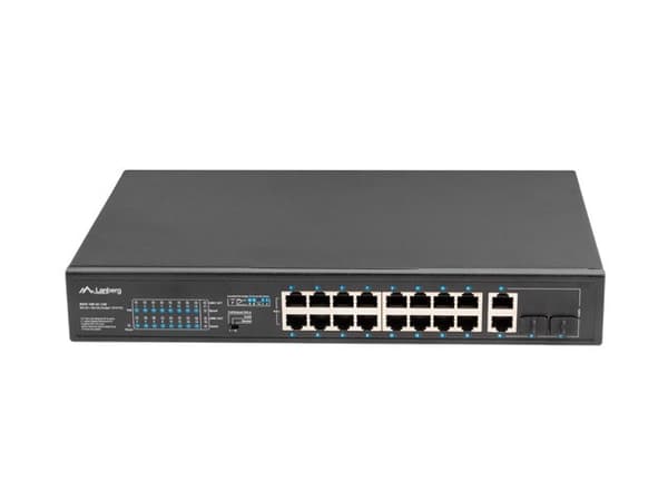 Lanberg Switch teline 19" POE+ 16x 100MB /2X COMBO GIGABIT ETHERNET 150W musta