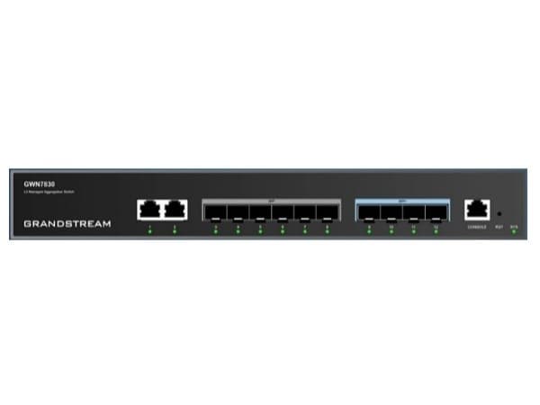 Grandstream GWN7830 - Switch - aggregation - L3 - Administrerad - 2 x 10/100/1000 + 6 x Gigabit SFP + 4 x 10 Gigabit SFP+ - skrivbordsmodell, väggmon