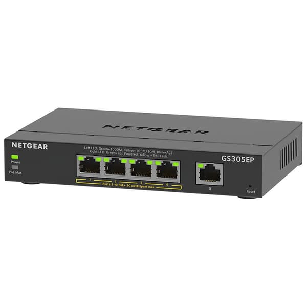 Netgear Kontakt Gs305ep 5 Havne Sort Sort