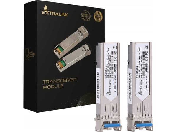 Splitter Extralink SFP 1.25G 2 pakke | SFP-modul | 1,25 Gbps, LC/UPC, 1310 nm, 2 km, enkeltmodus, DOM
