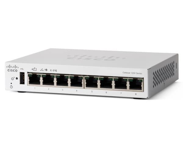 Cisco Catalyst 1200-8T-D - Switch - gigabit ethernet - L3 - smart - 8 x 10/100/1000 - skrivbordsmodell - PoE (67 W)