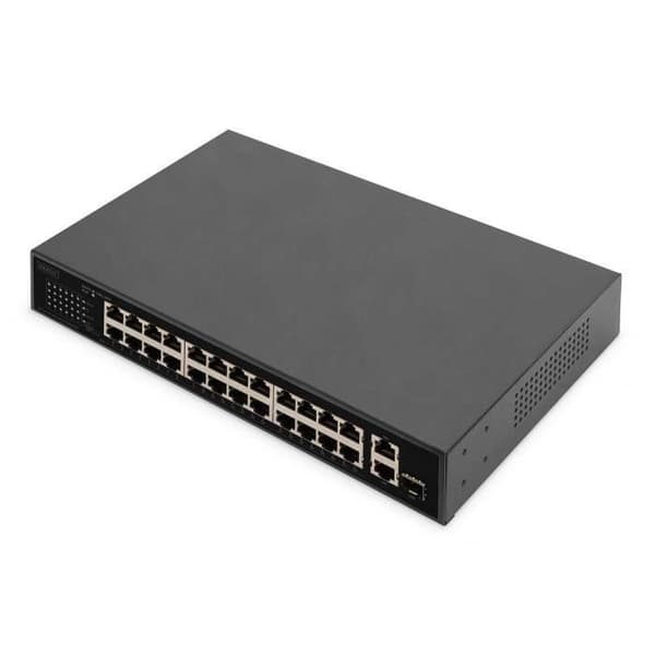 DIGITUS switch 24 PoE FE-portar, 2 UPLINK-portar (SFP - RJ45) DN-95