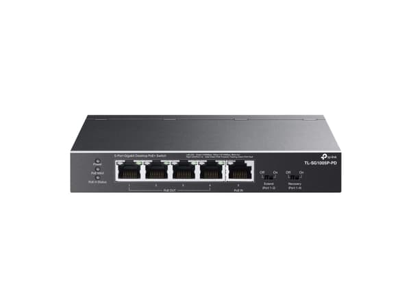 TP-Link TL-SG1005P-PD, Gigabit Ethernet (10/100/1000), Strömförsörjning via Ethernet (PoE) stöd, Monteringsbar på väggen Svart