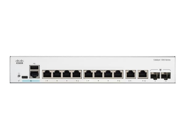 Cisco Catalyst 1300-8T-E-2G - Switch - L3 - Administrerad - 8 x 10/100/1000Base-T + 2 x combo Gigabit SFP/RJ-45 - rackmonterbar