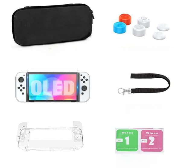 INF Beskyttelsesveske, film og tommelhetter for Nintendo Switch OLED-konsoller